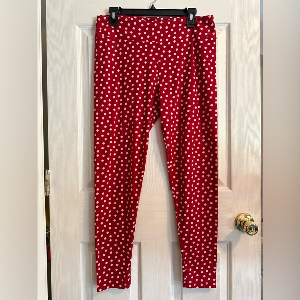 LuLaRoe Women’s Leggings in Cherry Red and Snow White